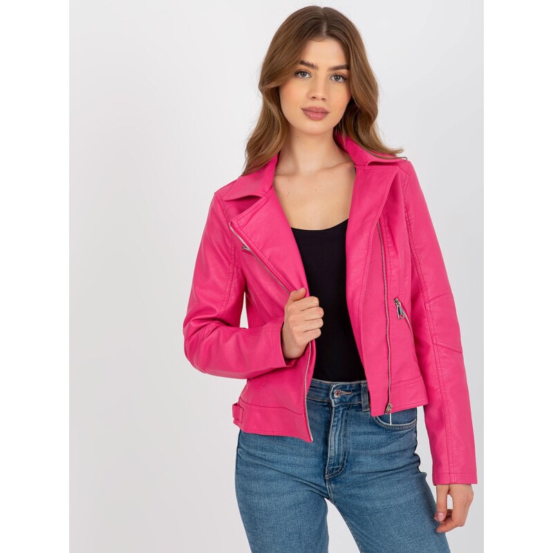 BASIC Tmavě růžová dámská koženková bunda -dark pink