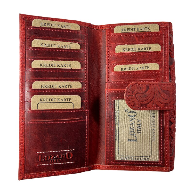 Lozano Dámská kožená peněženka s květinami červená 4412