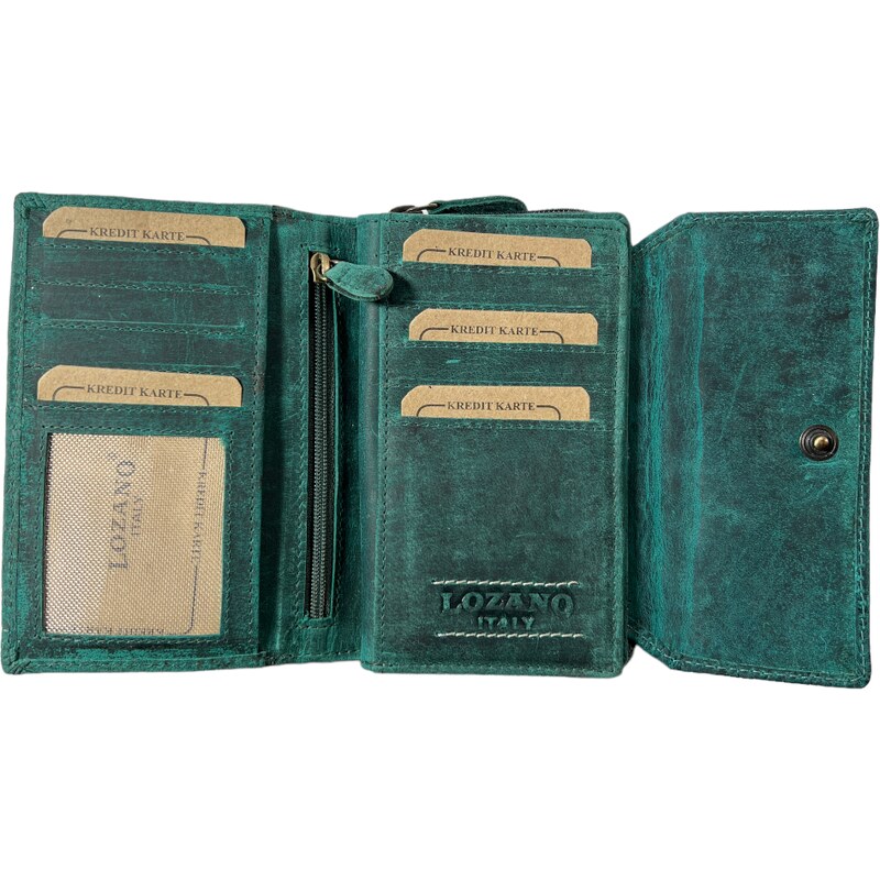 Lozano Dámská kožená peněženka s květinami zelená 4415