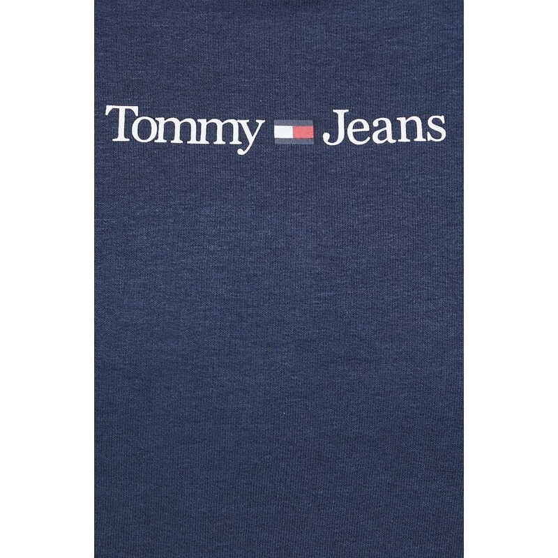 Mikina Tommy Jeans dámská, tmavomodrá barva, s kapucí, s potiskem