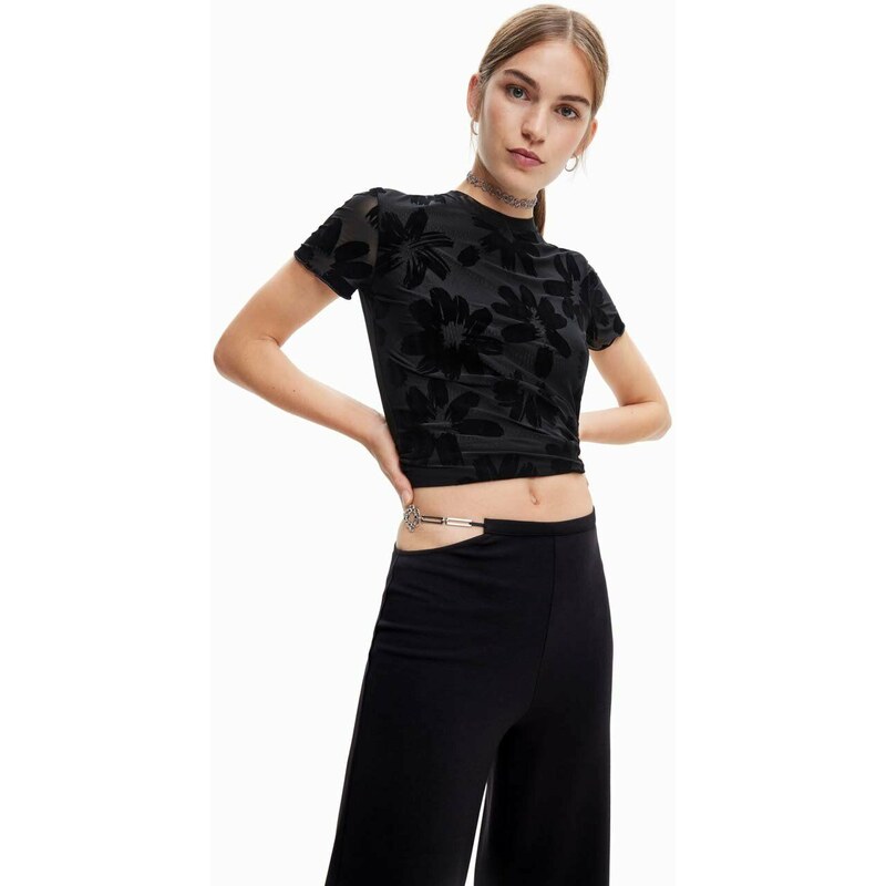 Kalhoty Desigual dámské, černá barva, široké, high waist