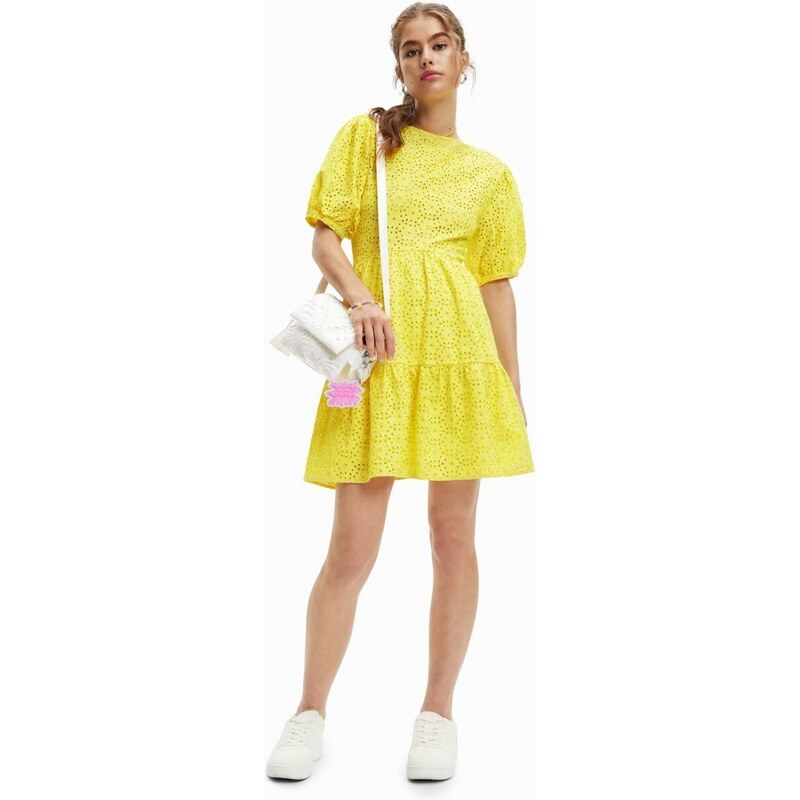 Bavlněné šaty Desigual žlutá barva, mini