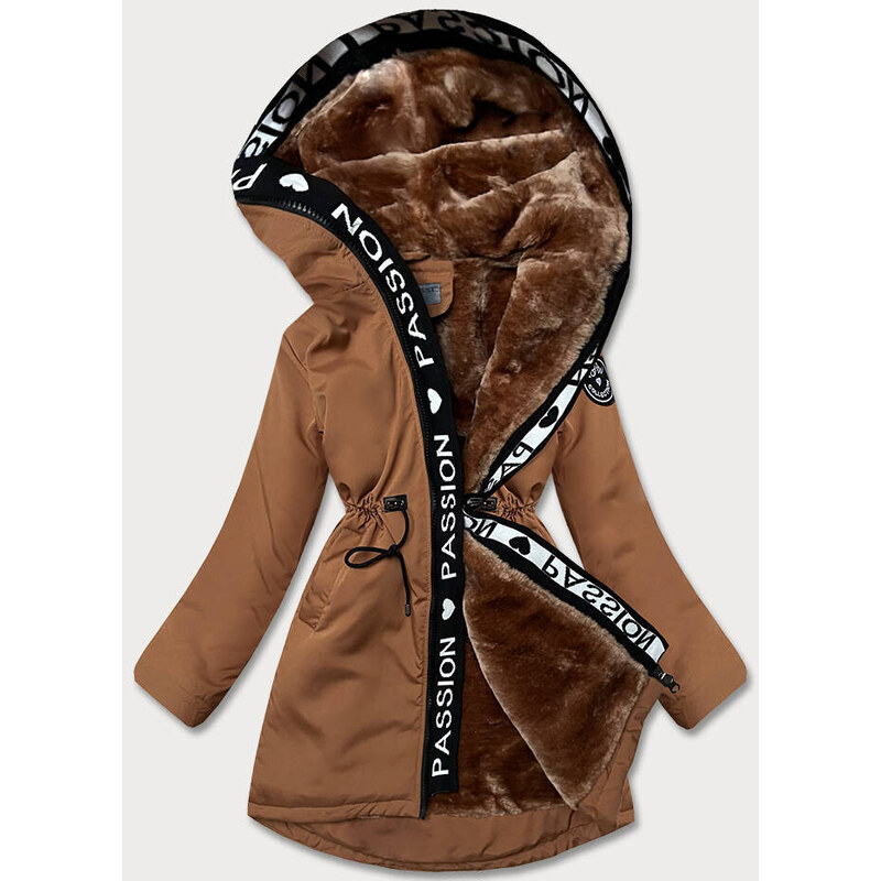 S'WEST Dámská bunda v karamelové barvě s kožešinovou podšívkou (B8115-22)