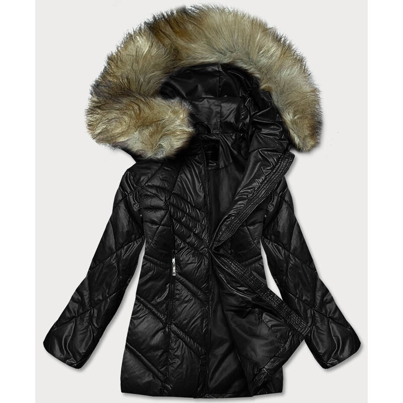 Glakate Černá dámská bunda s kapucí pro přechodné období (H-97-1)