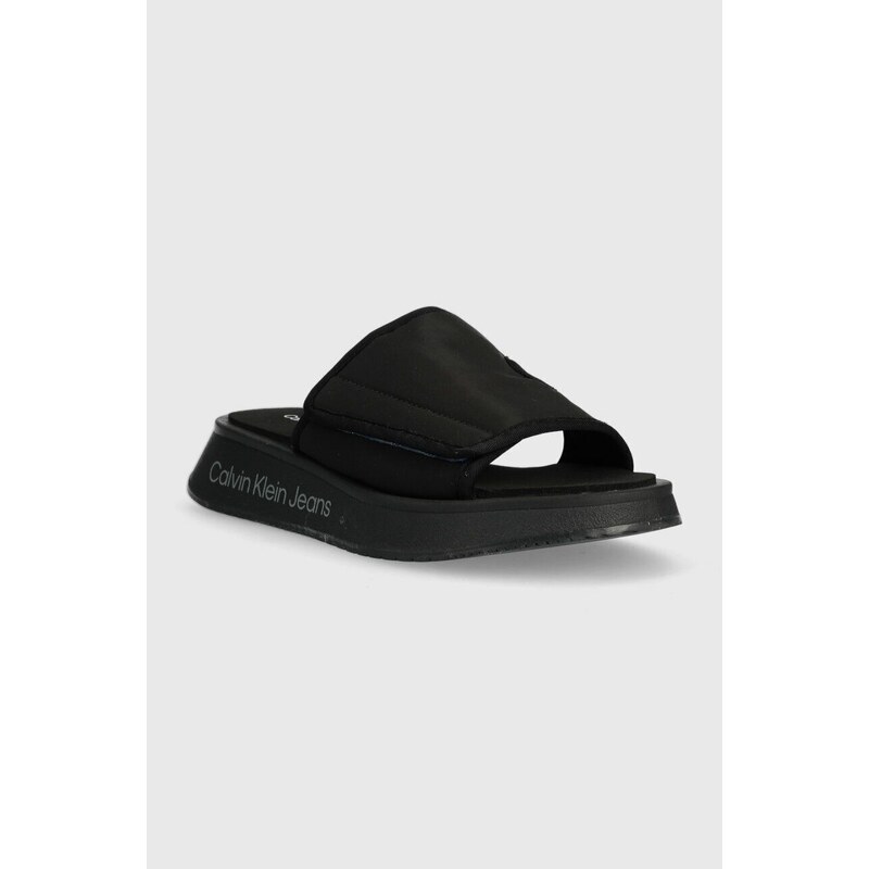 Pantofle Calvin Klein Jeans PREFRESATO SANDAL SOFTNY dámské, černá barva, na platformě, YW0YW00968