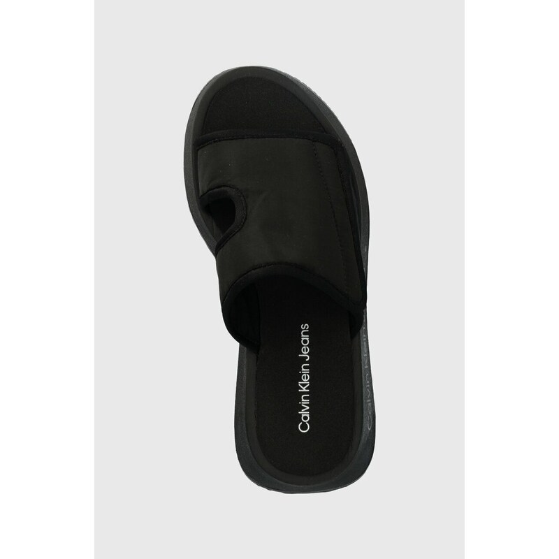 Pantofle Calvin Klein Jeans PREFRESATO SANDAL SOFTNY dámské, černá barva, na platformě, YW0YW00968