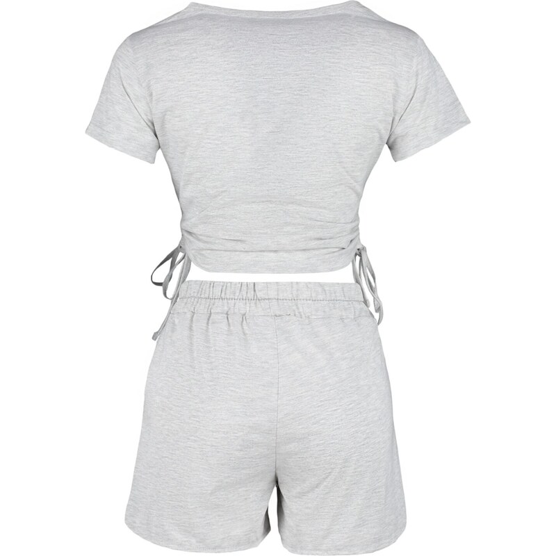 Trendyol Gray Cotton Drawstring T-shirt-Shorts Knitted Pajama Set