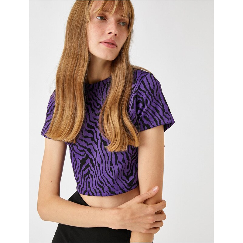 Koton Zebra Patterned Crop T-Shirt