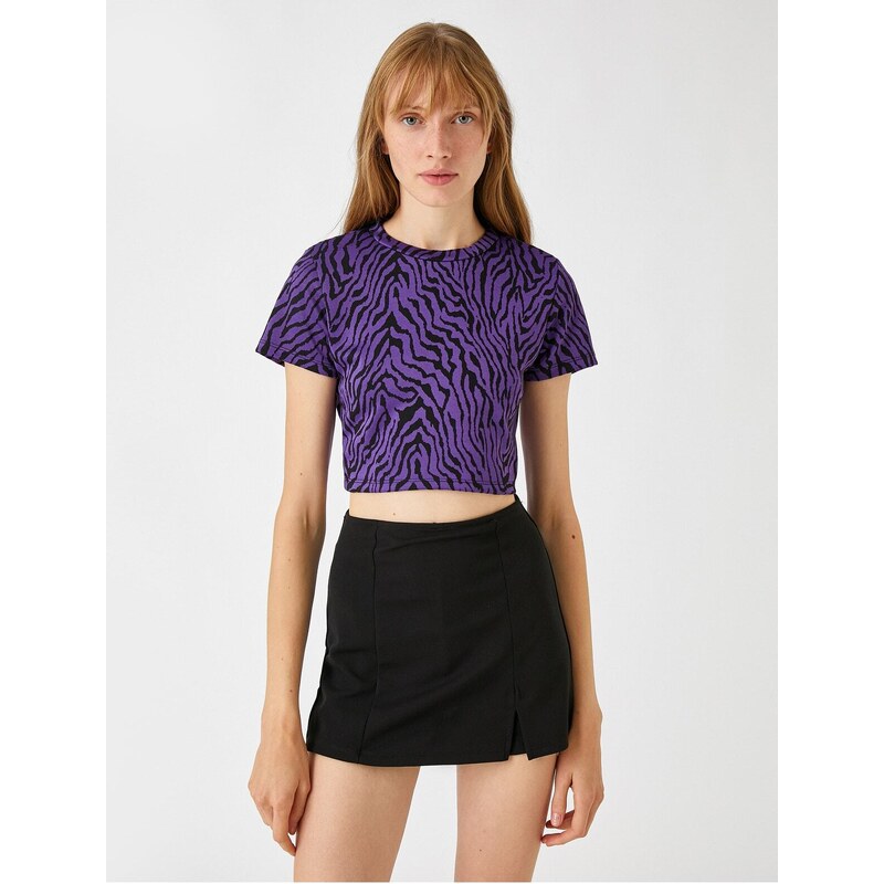 Koton Zebra Patterned Crop T-Shirt