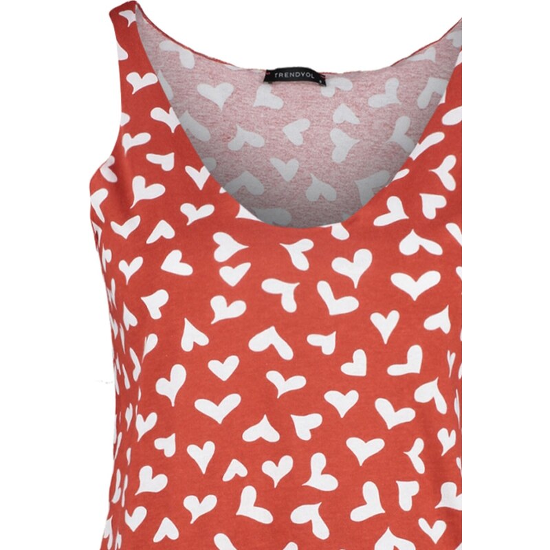 Trendyol Red 100% Cotton Heart Patterned Singlet-Shorts, Knitted Pajamas Set