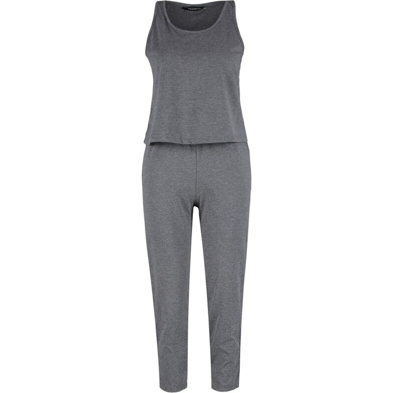 Trendyol Anthracite Cotton Halter Collar Undershirt-Capri Knitted Pajama Set