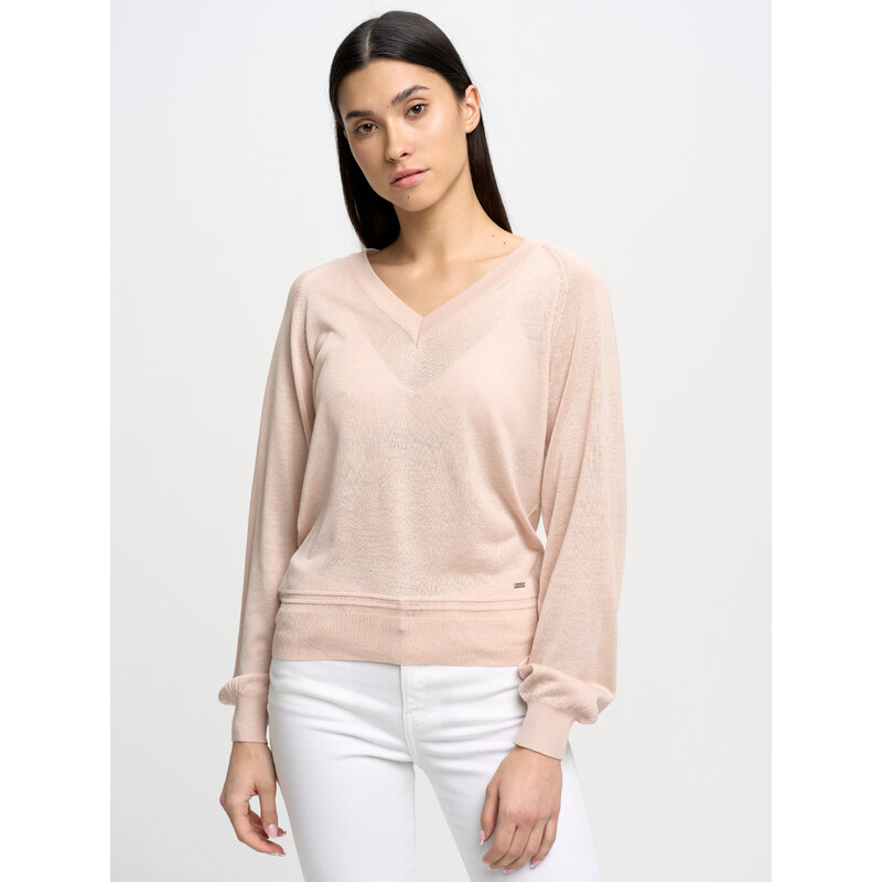 Big Star Woman's V-neck_sweater Sweater 160996 Gold Wool-800