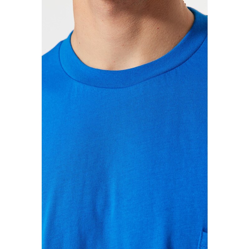 Trendyol Blue Oversize Pocket Color Block 100% Cotton T-Shirt