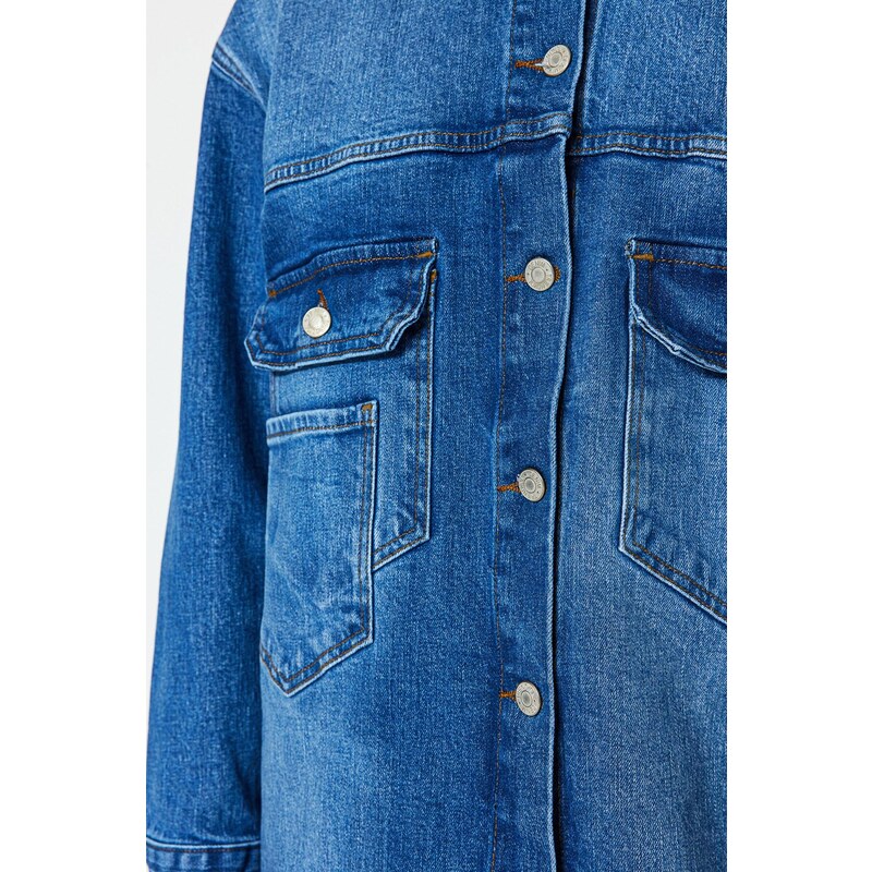 Trendyol Indigo Denim Pocket Detailní džínová bunda