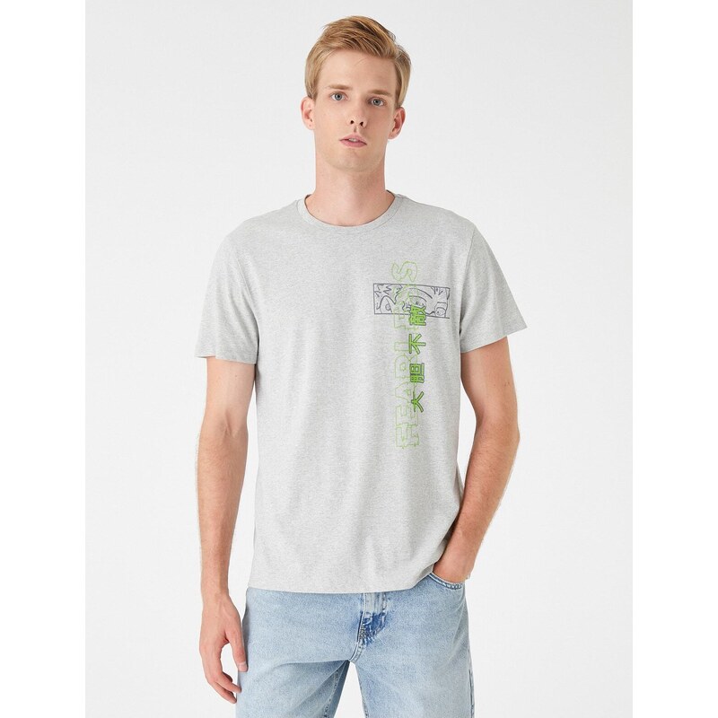 Koton Basic T-Shirt with a Printed Crew Neck