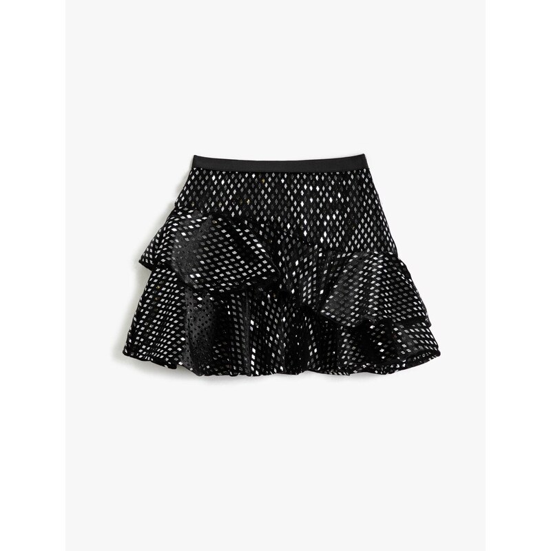 Koton Velvet Mini Skirt Frilled Shiny Elastic Waist