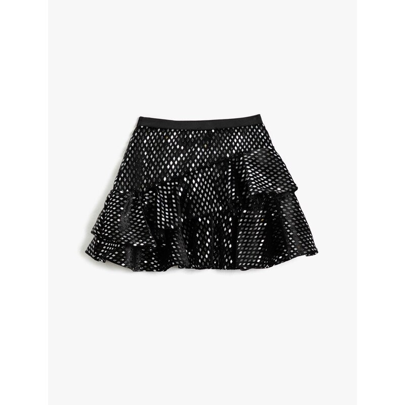 Koton Velvet Mini Skirt Frilled Shiny Elastic Waist