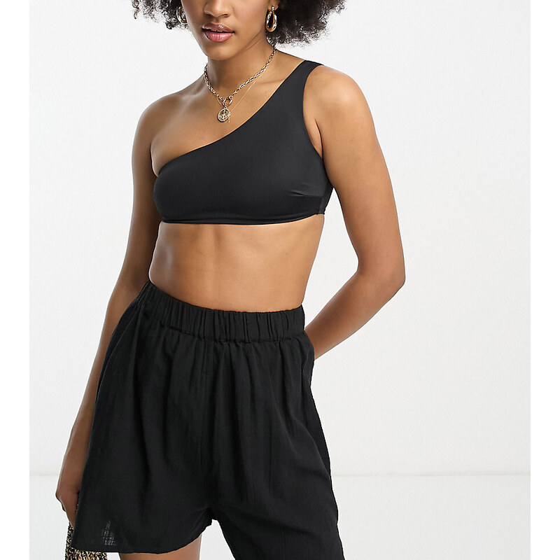 ASOS Tall ASOS DESIGN Tall cotton textured beach short co-ord in black 100046818