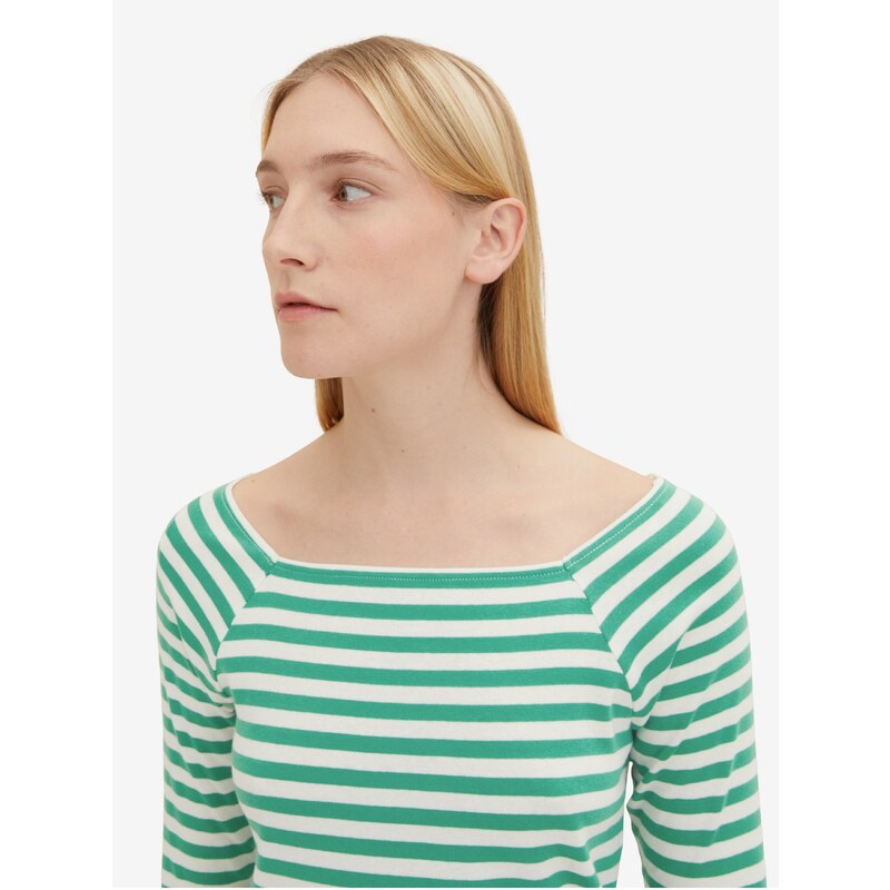 Světle zelené dámské pruhované tričko s dlouhým rukávem Tom Tailor - Dámské