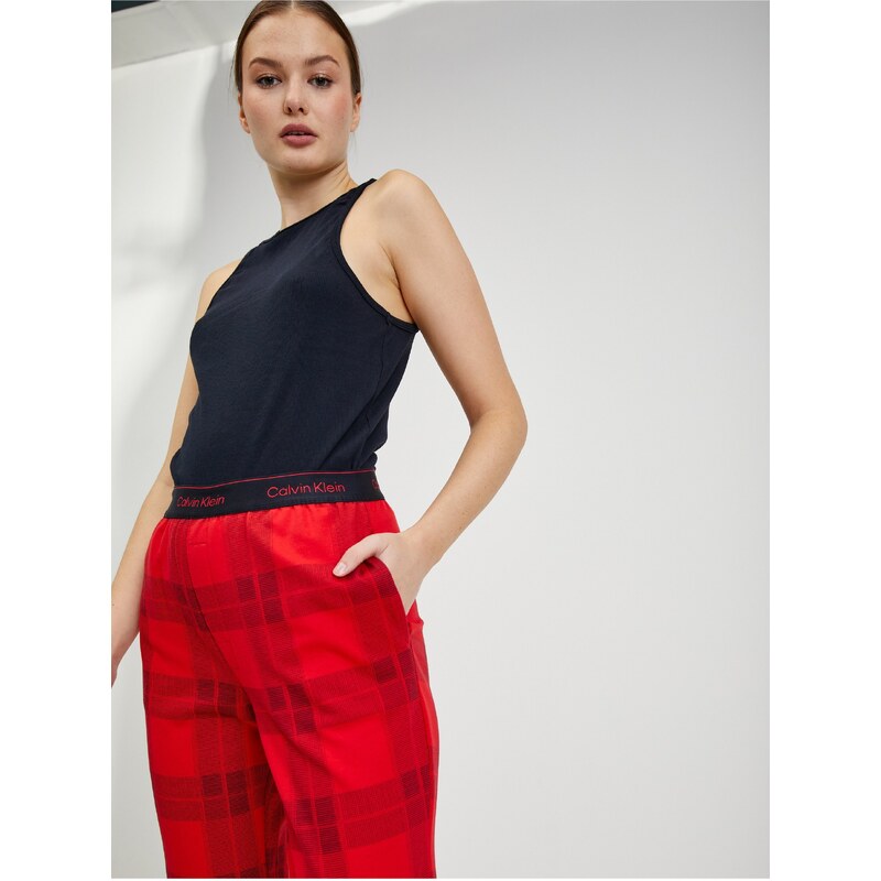 Červené dámské kostkované tepláky Calvin Klein Jeans - Dámské