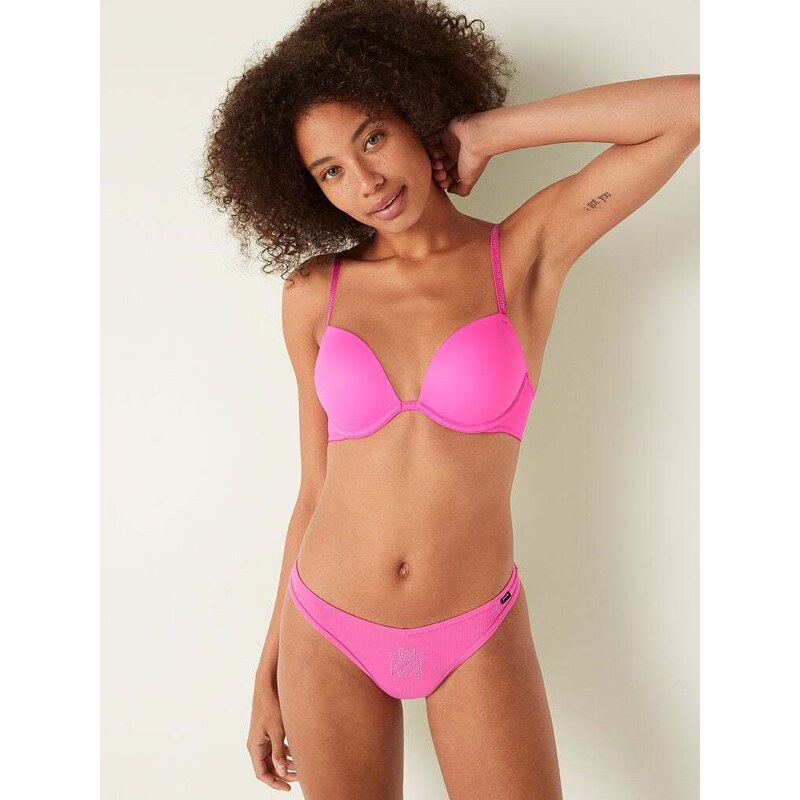 Victoria's Secret PINK Push-up podprsenka s kamínky Super Push-Up Bra Atomic Pink