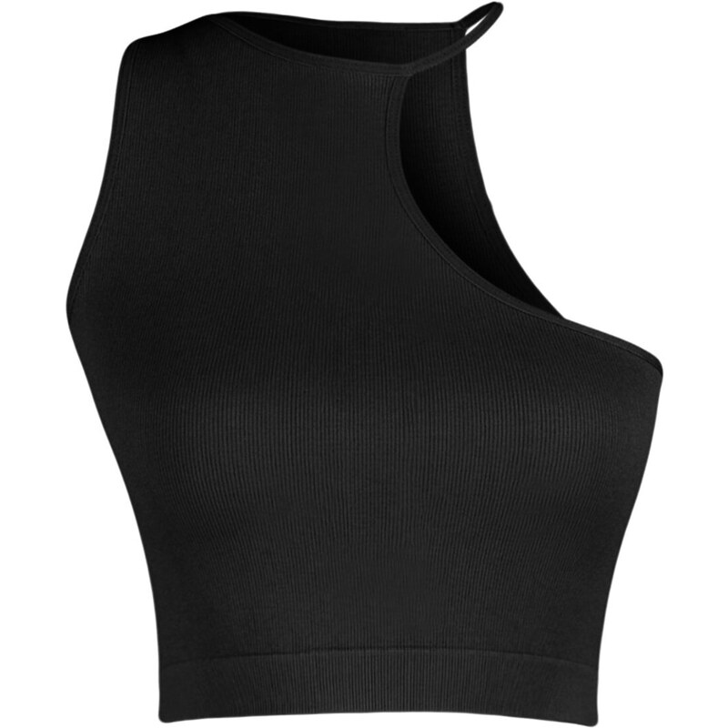 Trendyol Black Seamless One-Shoulder Fitted/Slippery Crop Stretch Knitted Blouse