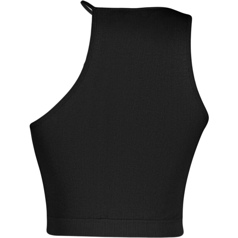 Trendyol Black Seamless One-Shoulder Fitted/Slippery Crop Stretch Knitted Blouse