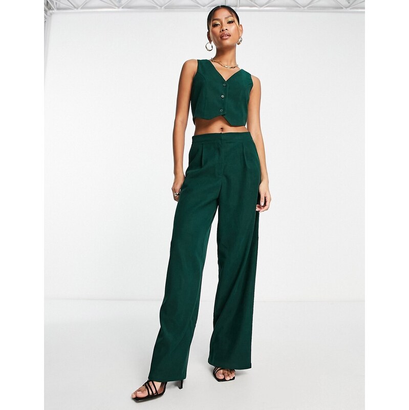 Lola May wide leg trousers co-ord in dark green-White 114821708