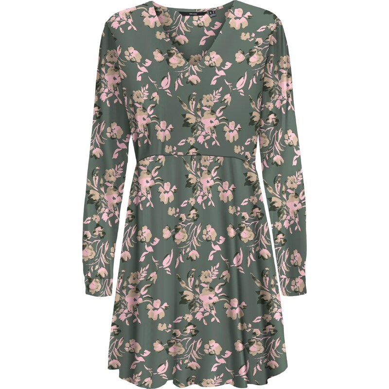 VERO MODA Šaty ANNA světle zelená / tmavě zelená / růžová
