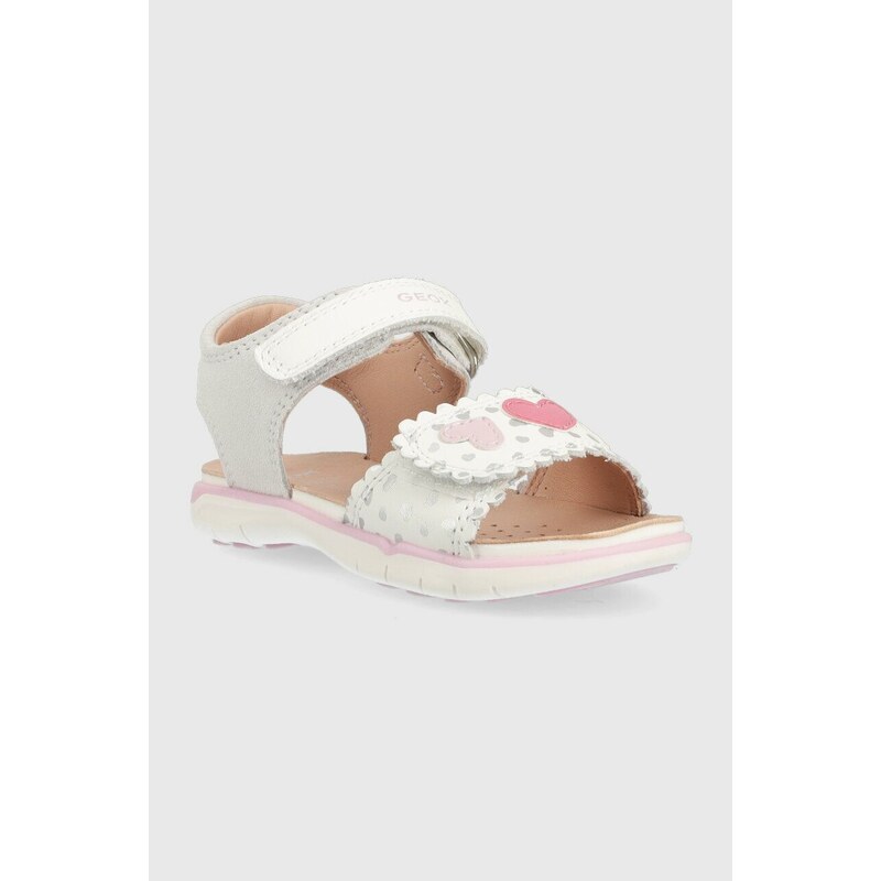 Dětské kožené sandály Geox bílá barva