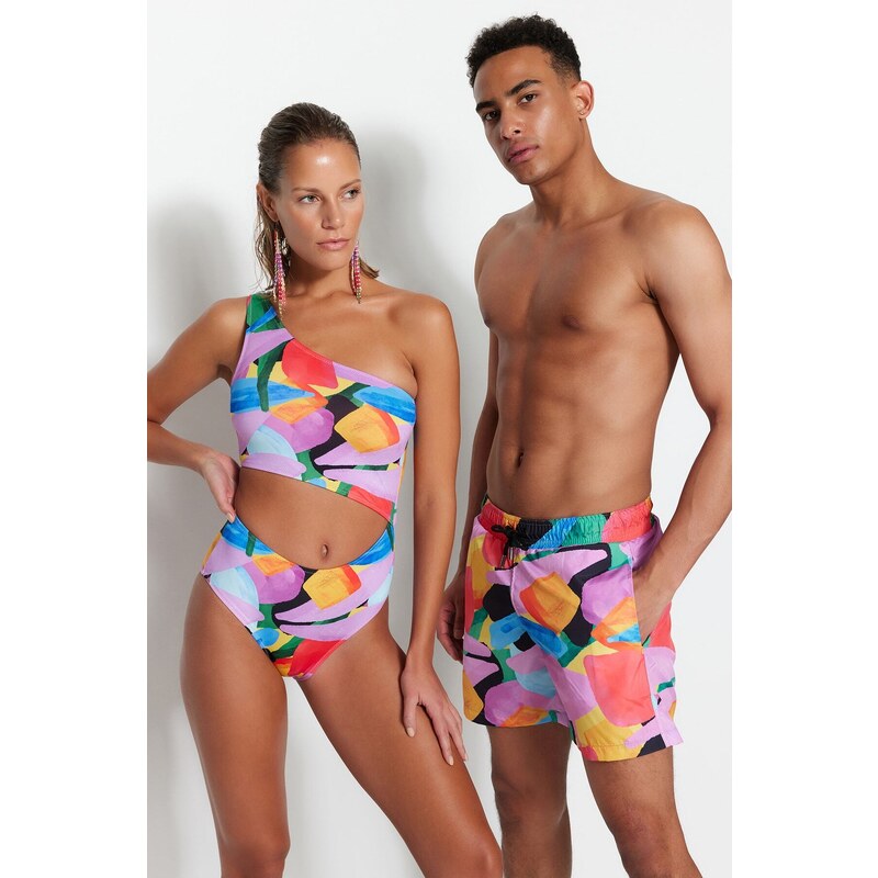 Trendyol Multi Color Standard Abstract Pattern Swimwear Marine Shorts