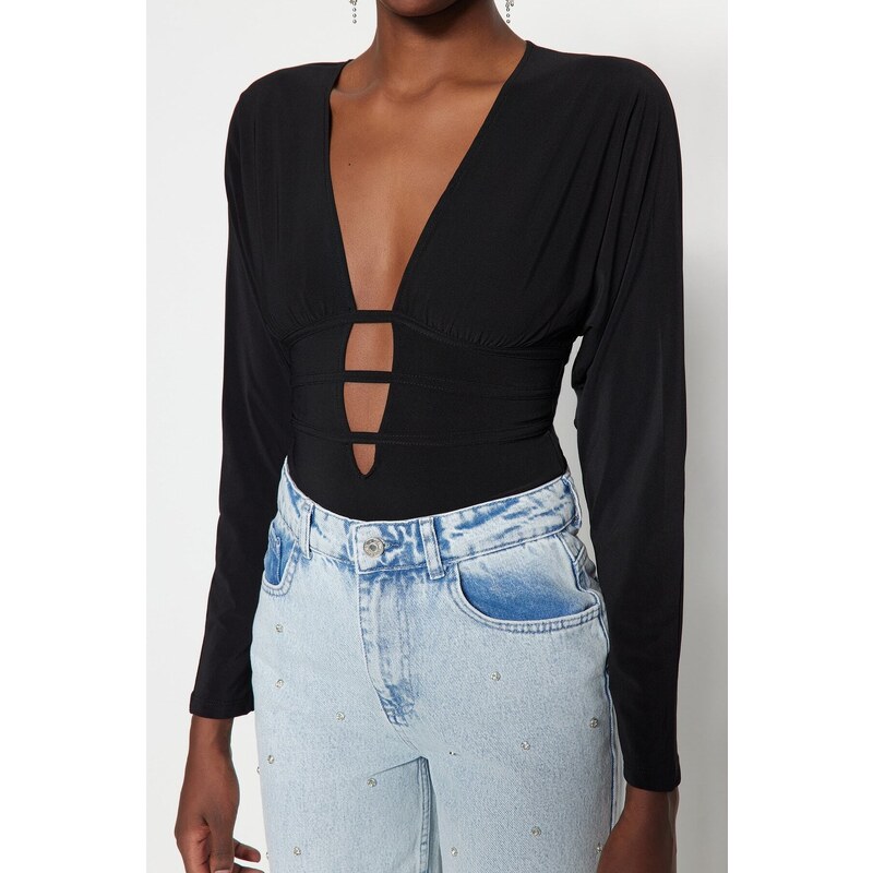 Trendyol Black Knitted Snaps Window/Cut Out Detail Body