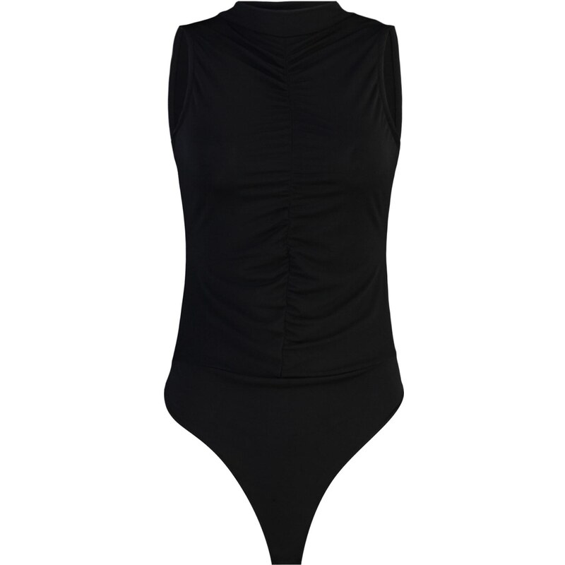 Trendyol Black Drawstring Detailed, Stretchy Snap-On Knitted Bodysuit