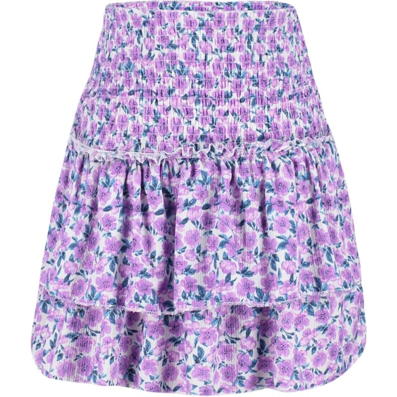 Trendyol Purple Floral Patterned Skirt With Ruffle High Waist Crescent Mini Knitted Skirt