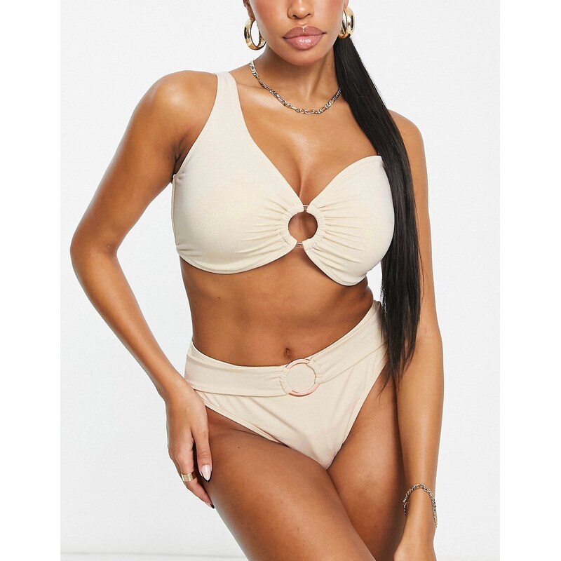 Ivory Rose Fuller Bust one shoulder top with removable pads in gold 78268621