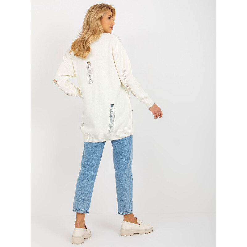 Fashionhunters Ecru oversized cardigan s dírkami RUE PARIS