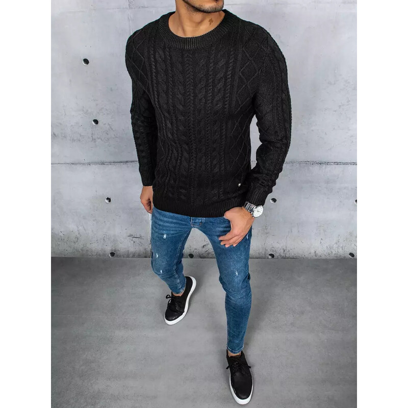 BASIC Černý pletený svetr Černá