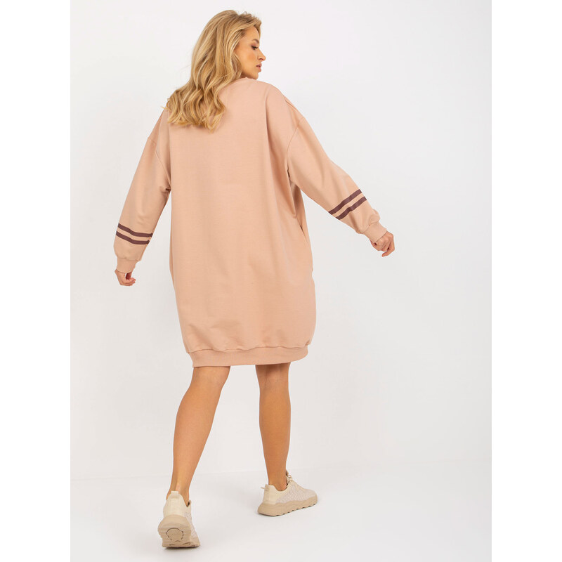 Fashionhunters Velbloudí mikinové šaty oversize s kapsami