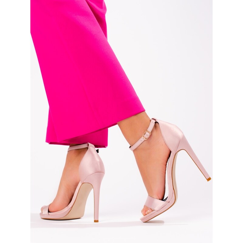 PK Zajímavé dámské sandály růžové na jehlovém podpatku