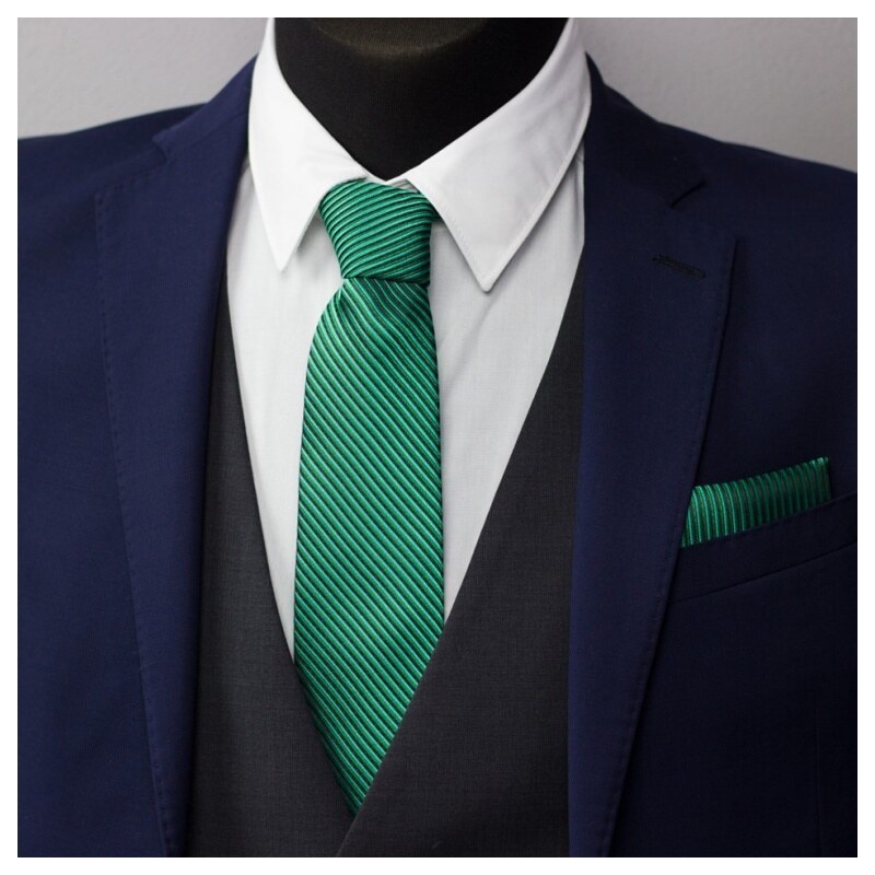 Quentino Zeleno černá pánská kravata s proužky