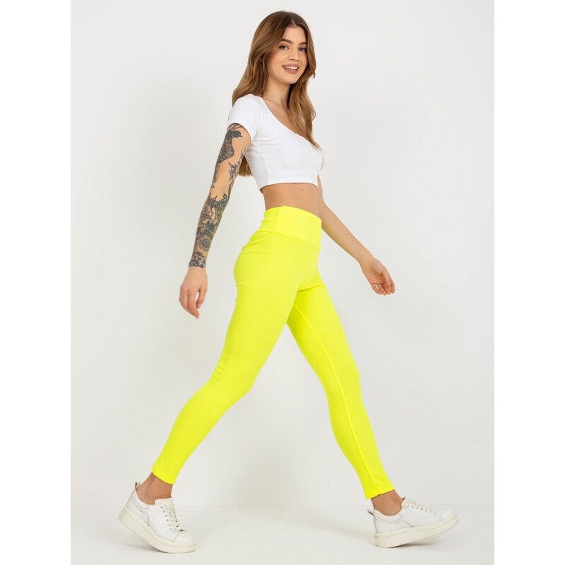 BASIC NEONOVĚ ŽLUTÉ ŽEBROVANÉ LEGÍNY -- NEON YELLOW Žlutá