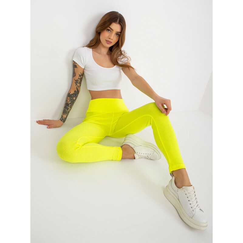 BASIC NEONOVĚ ŽLUTÉ ŽEBROVANÉ LEGÍNY -- NEON YELLOW Žlutá