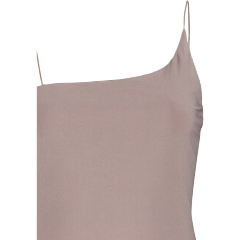 Trendyol Mink Asymmetrical Collar Detailed Straps Fitted/Sticky Bodysuit With Snap Buttons Knitted Body