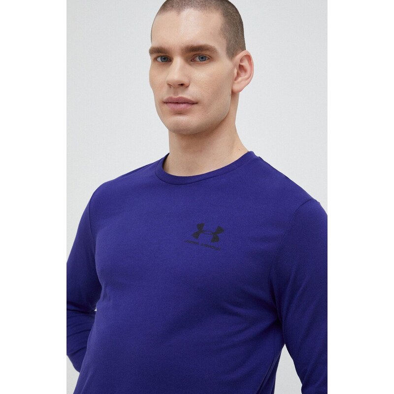 Tričko s dlouhým rukávem Under Armour fialová barva, s potiskem, 1329585