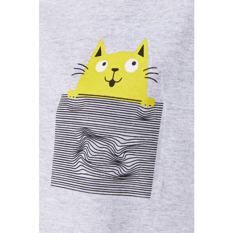 Trendyol Yellow Cotton Printed T-shirt-Shorts Knitted Pajamas Set