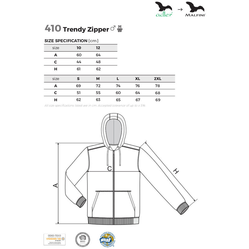 Dětská mikina na zip s kapucí Trendy Zipper Malfini