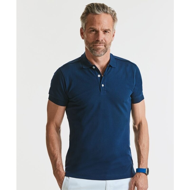 Russell pánské elastické polo bavlna & Lycra delší střih Slim fit