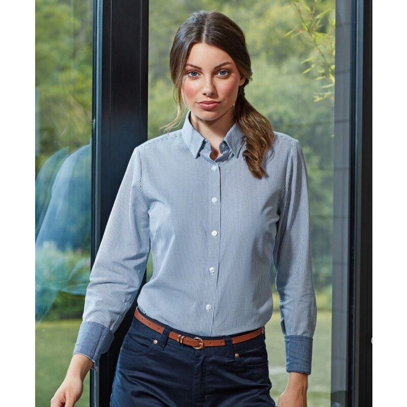 Dámská proužkovaná košile s kontrastem Oxford classic fit Easy Care Premier Stripes
