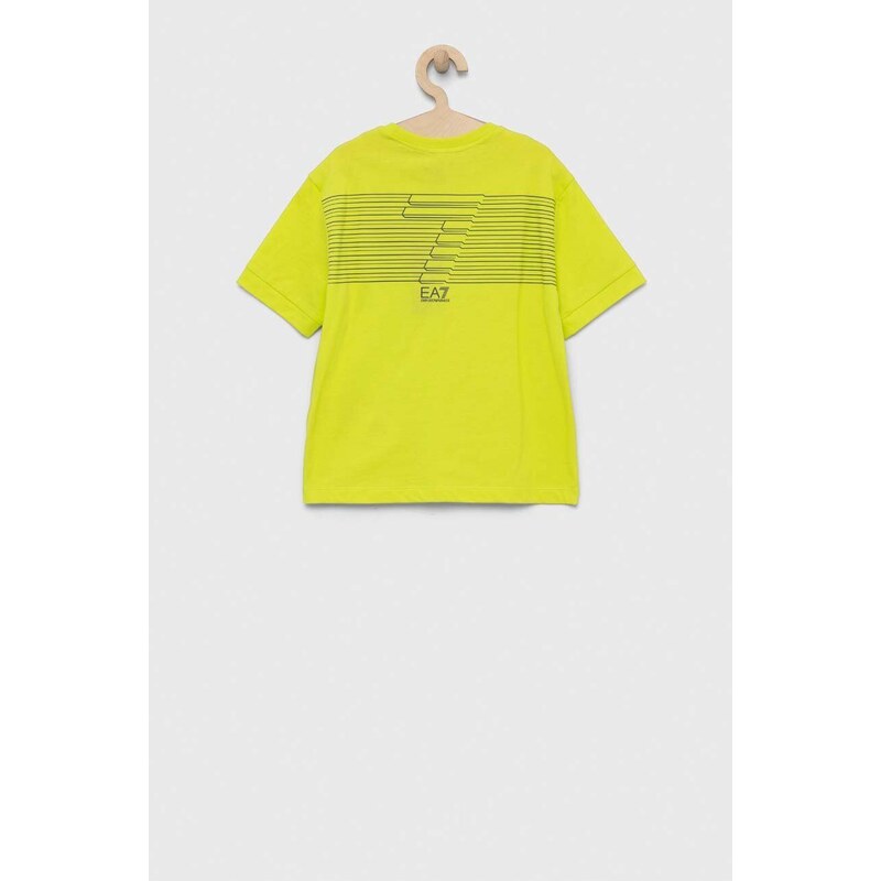 Dětské bavlněné tričko EA7 Emporio Armani zelená barva, s potiskem