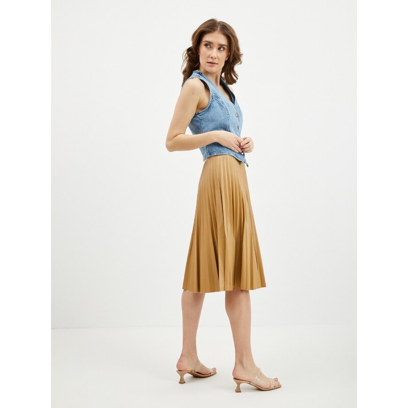 Orsay Světle hnědá dámská koženková plisovaná sukně - Dámské